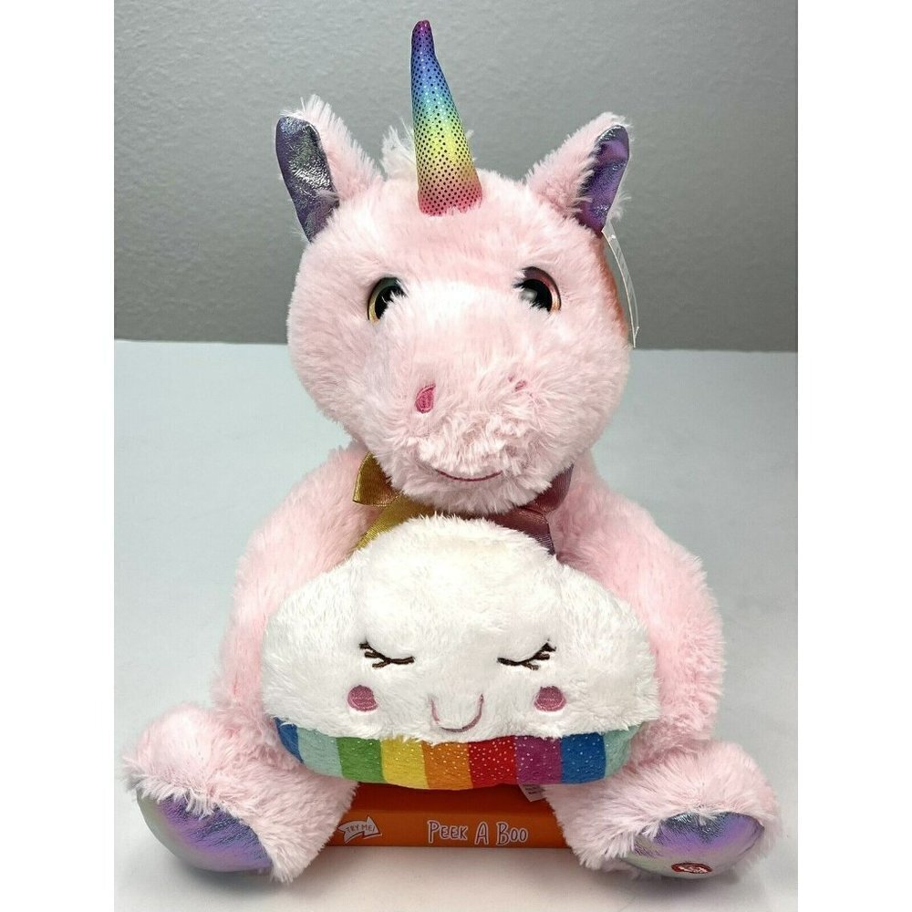 TOYMAZING 12" Pink Rainbow PEEK A BOO Plush Electronic UNICORN Toy *Video* NIB